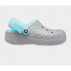 Жіночі зимові утепленні Crocs Baya Lined Clog Fuzz-Strap Bright Grey/Ice Blue